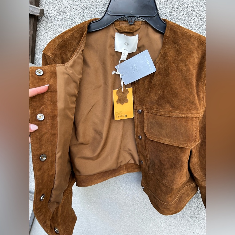 NWT! H&M Brown Suede Leather Jacket - Picture 12 of 16